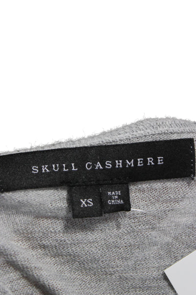 Skull Cashmere Women Gray Boat Neck Long Sleeve Cotton T Shirt Size XS