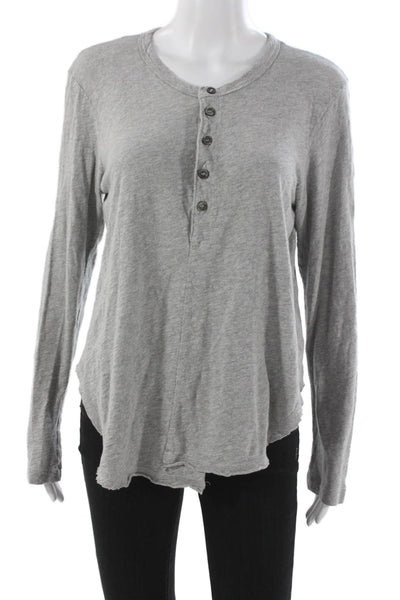 Wilt Womens Basic Henley Long Sleeve Gray Cotton T-Shirt Size M