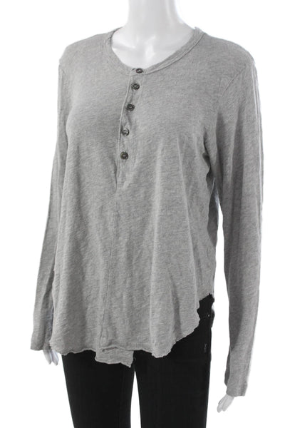 Wilt Womens Basic Henley Long Sleeve Gray Cotton T-Shirt Size M