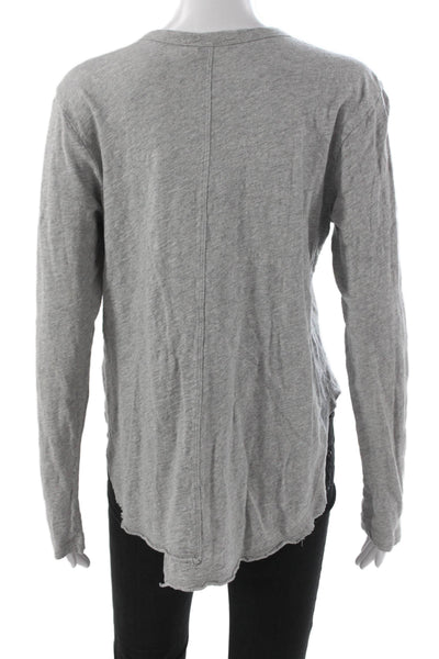 Wilt Womens Basic Henley Long Sleeve Gray Cotton T-Shirt Size M