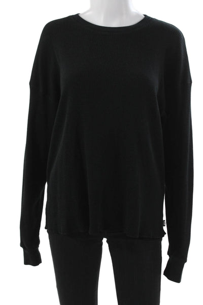 TNA Womens Blouse Black Long Sleeve Crew Neck Cotton Blend Size L