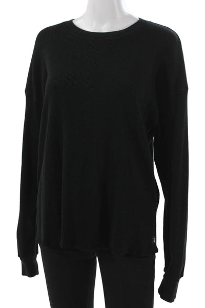 TNA Womens Blouse Black Long Sleeve Crew Neck Cotton Blend Size L