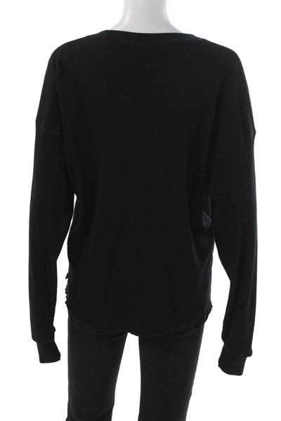 TNA Womens Blouse Black Long Sleeve Crew Neck Cotton Blend Size L