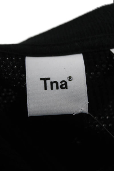 TNA Womens Blouse Black Long Sleeve Crew Neck Cotton Blend Size L