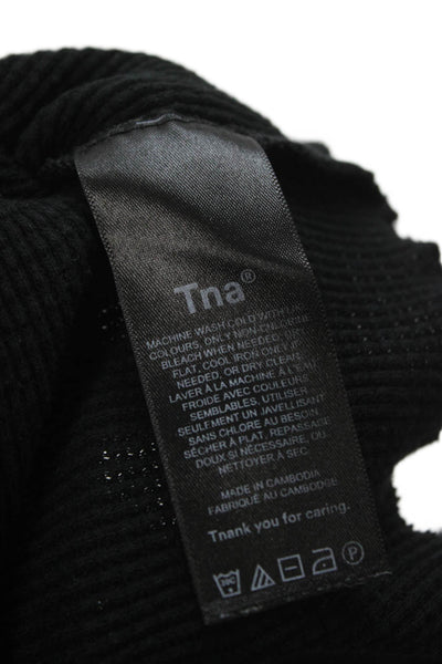 TNA Womens Blouse Black Long Sleeve Crew Neck Cotton Blend Size L