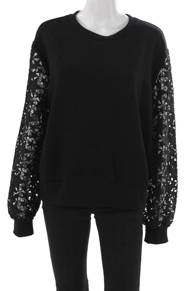 Chrldr Women Pullover Sweatshirt Black Floral Crewneck Long Sleeve Size XL