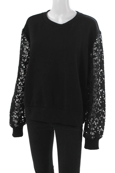 Chrldr Women Pullover Sweatshirt Black Floral Crewneck Long Sleeve Size XL