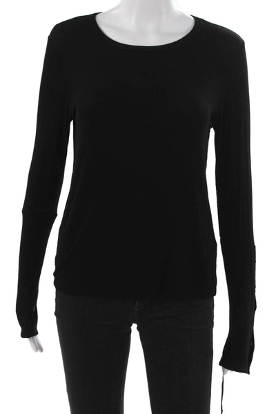 Michael Lauren Women Basic T-Shirt Scoop Neck Long Sleeve Rayon Black Size L