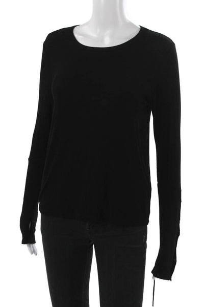 Michael Lauren Women Basic T-Shirt Scoop Neck Long Sleeve Rayon Black Size L