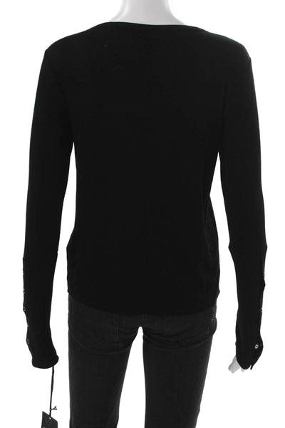 Michael Lauren Women Basic T-Shirt Scoop Neck Long Sleeve Rayon Black Size L
