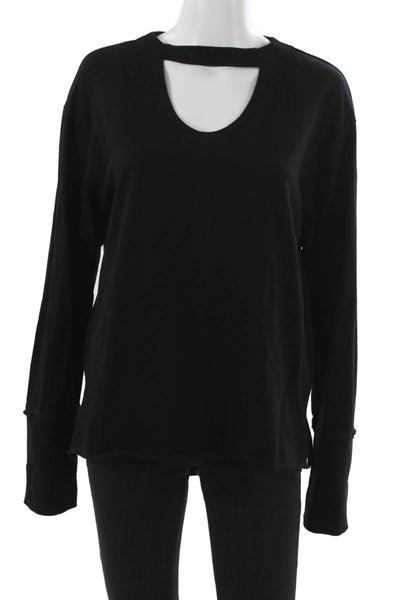 RD Womens Basic T-Shirt Black Cotton Choker Neck Long Sleeve Size M