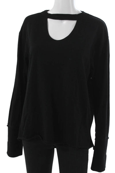RD Womens Basic T-Shirt Black Cotton Choker Neck Long Sleeve Size M