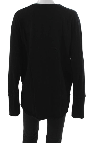 RD Womens Basic T-Shirt Black Cotton Choker Neck Long Sleeve Size M
