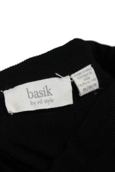 RD Womens Basic T-Shirt Black Cotton Choker Neck Long Sleeve Size M