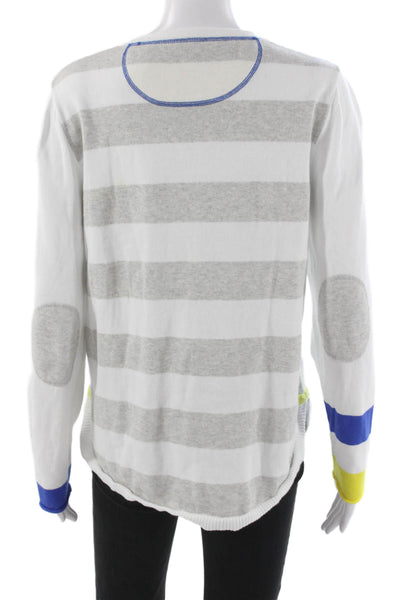 Lisa Todd Women Henley Sweater White Striped Cotton Long Sleeve Size L