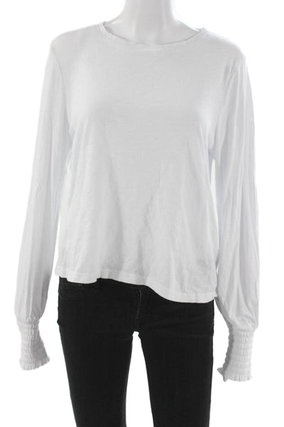 Z Supply Women Basic Cotton Long Sleeve Round Neck T-Shirt White Size L