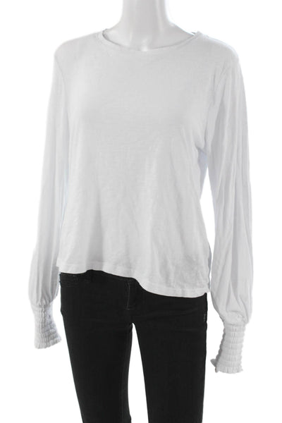 Z Supply Women Basic Cotton Long Sleeve Round Neck T-Shirt White Size L