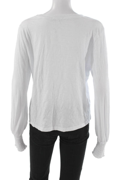 Z Supply Women Basic Cotton Long Sleeve Round Neck T-Shirt White Size L