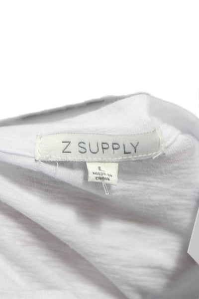 Z Supply Women Basic Cotton Long Sleeve Round Neck T-Shirt White Size L