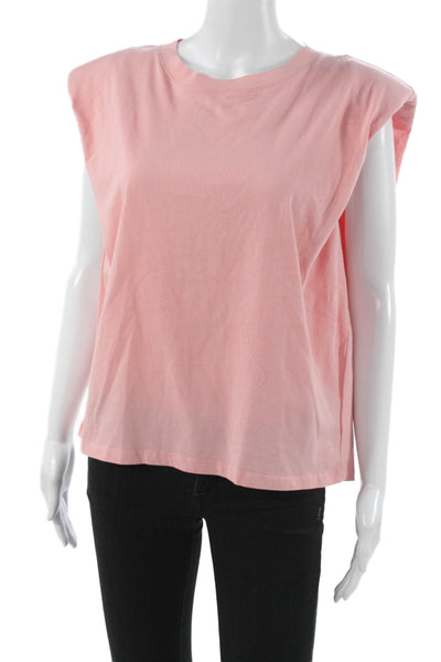 Babaton Women Basic Sleeveless T-Shirt Pink 100% Cotton Round Neck Size S