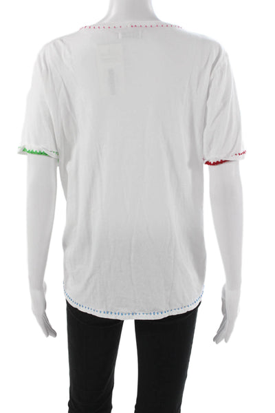 Lauren Moshi Womens V-Neck Short Sleeve Basic Cotton T-Shirt White Size L