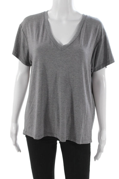Sen Womens Basic Gray V-Neck Modal Short Sleeve T-Shirt Size 2