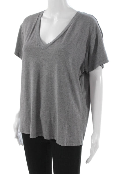 Sen Womens Basic Gray V-Neck Modal Short Sleeve T-Shirt Size 2