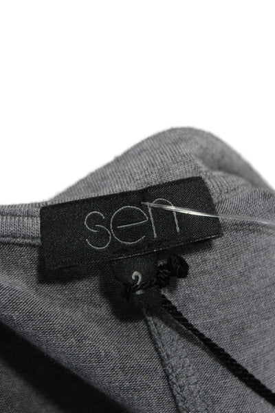 Sen Womens Basic Gray V-Neck Modal Short Sleeve T-Shirt Size 2