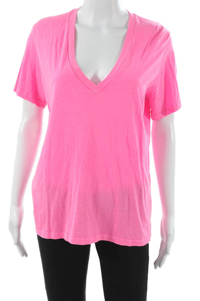 Monrow Womens Basic V-Neck Cotton Short Sleeve T-Shirt Pink Size L