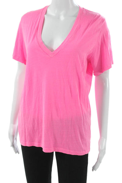 Monrow Womens Basic V-Neck Cotton Short Sleeve T-Shirt Pink Size L