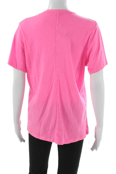 Monrow Womens Basic V-Neck Cotton Short Sleeve T-Shirt Pink Size L