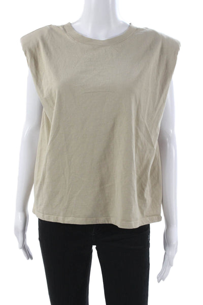Babaton Womens Beige Cotton Basic Sleeveless Tank Crew Neck Top Size L