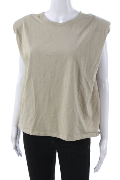 Babaton Womens Beige Cotton Basic Sleeveless Tank Crew Neck Top Size L