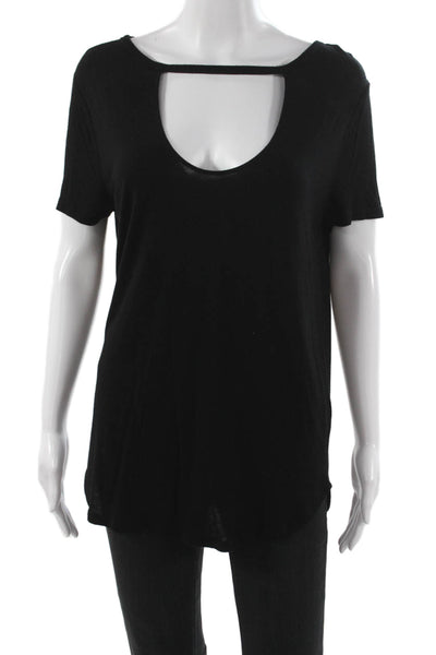 RD Style Womens Pullover T-Shirt Black Rayon Scoop Neck Short Sleeve Size M