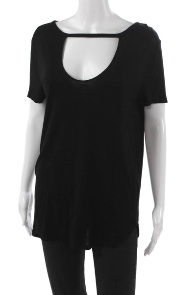RD Style Womens Pullover T-Shirt Black Rayon Scoop Neck Short Sleeve Size M