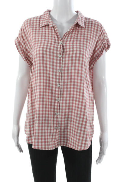 Rag Poets Unisex Adults Check Cotton Short-Sleeve Button-Up Blouse Red Size L