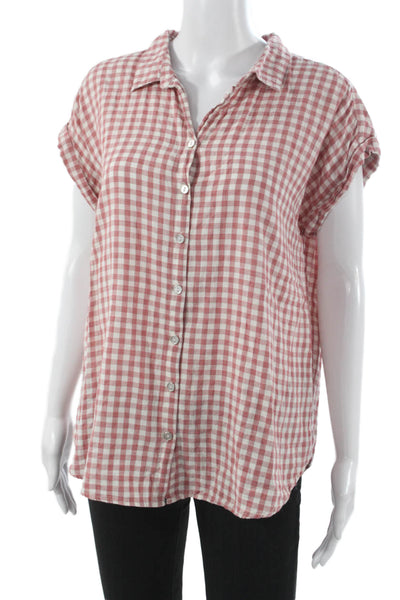 Rag Poets Unisex Adults Check Cotton Short-Sleeve Button-Up Blouse Red Size L