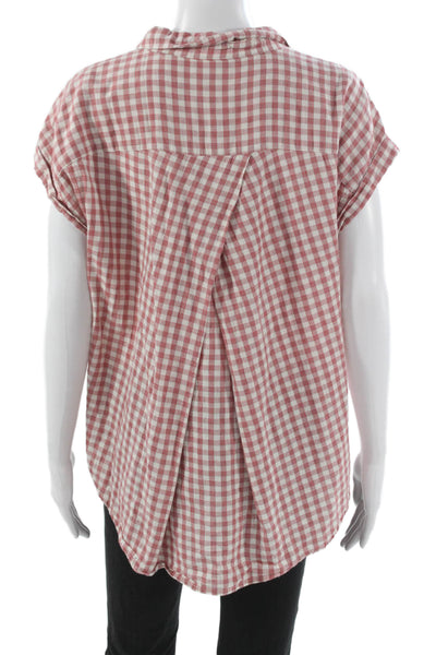 Rag Poets Unisex Adults Check Cotton Short-Sleeve Button-Up Blouse Red Size L