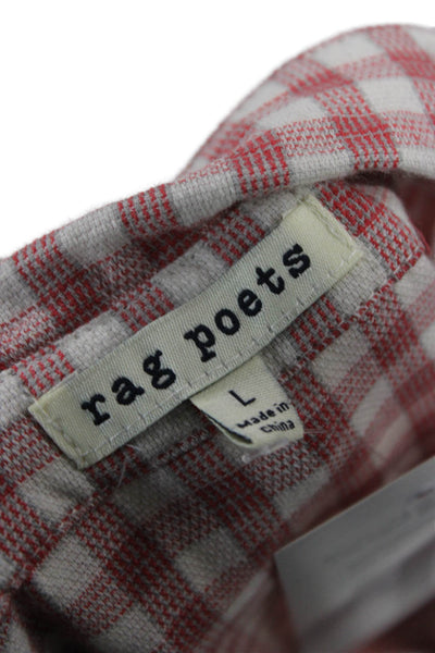 Rag Poets Unisex Adults Check Cotton Short-Sleeve Button-Up Blouse Red Size L