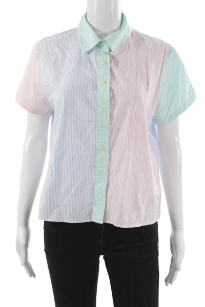 The Shirt Womens Collared Striped Pink Button Up Short Sleeve Cotton Size L