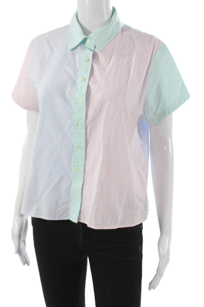 The Shirt Womens Collared Striped Pink Button Up Short Sleeve Cotton Size L