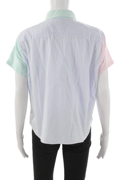 The Shirt Womens Collared Striped Pink Button Up Short Sleeve Cotton Size L