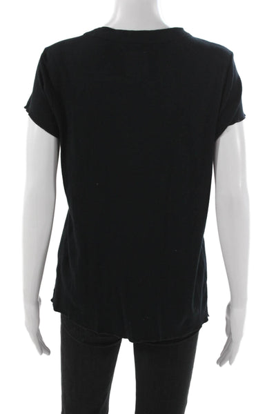Chaser Womens Basic Henley T-Shirt Black 100% Cotton Short Sleeve Size L
