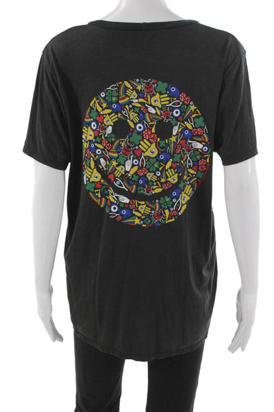 Lauren Moshi Womens Basic Lucky Graphic Crew Neck Black T-Shirt Size M
