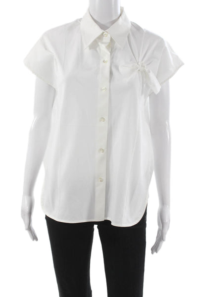 Helmut Lang Women White Cotton Collared Button-Up Cap Sleeve Basic Size L