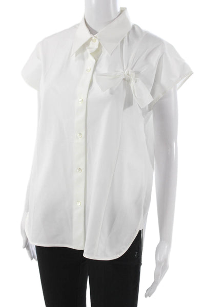 Helmut Lang Women White Cotton Collared Button-Up Cap Sleeve Basic Size L