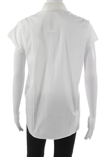 Helmut Lang Women White Cotton Collared Button-Up Cap Sleeve Basic Size L