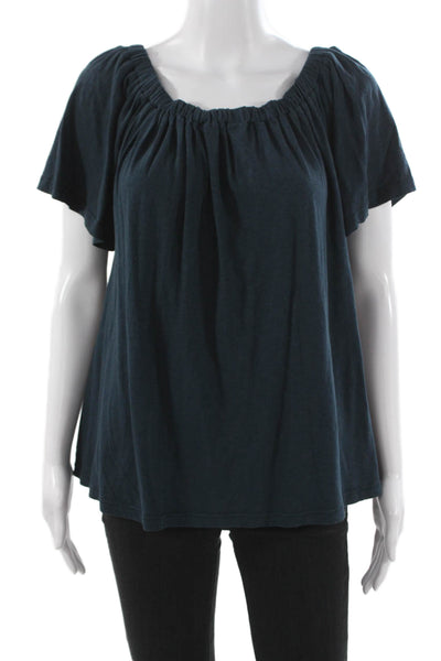 Sundry Womens Off Shoulder Pima Cotton Blouse Short Sleeve Pullover Blue Size 3