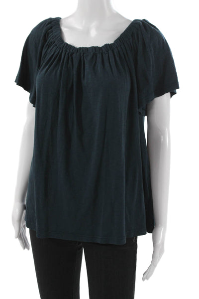 Sundry Womens Off Shoulder Pima Cotton Blouse Short Sleeve Pullover Blue Size 3