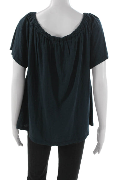 Sundry Womens Off Shoulder Pima Cotton Blouse Short Sleeve Pullover Blue Size 3